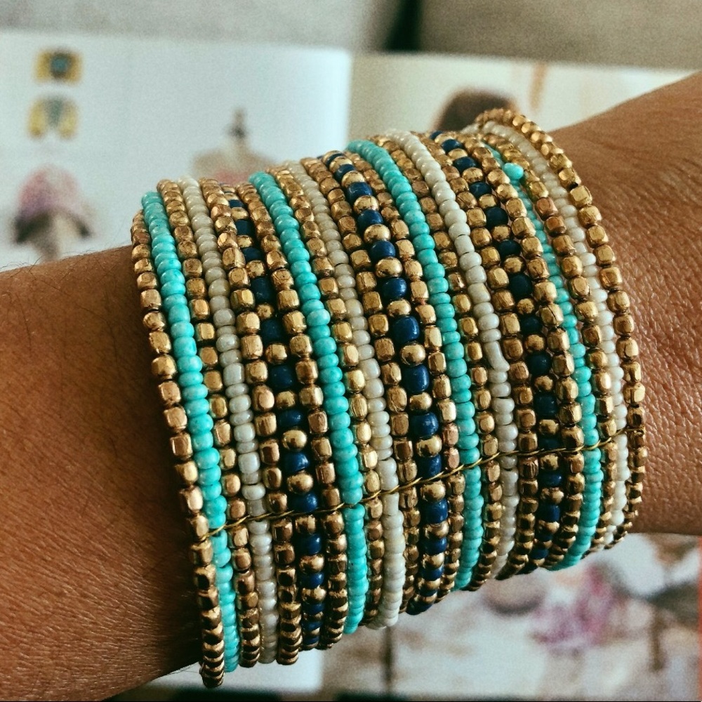 Wide Multi Seed Beed Stretch Bracelet